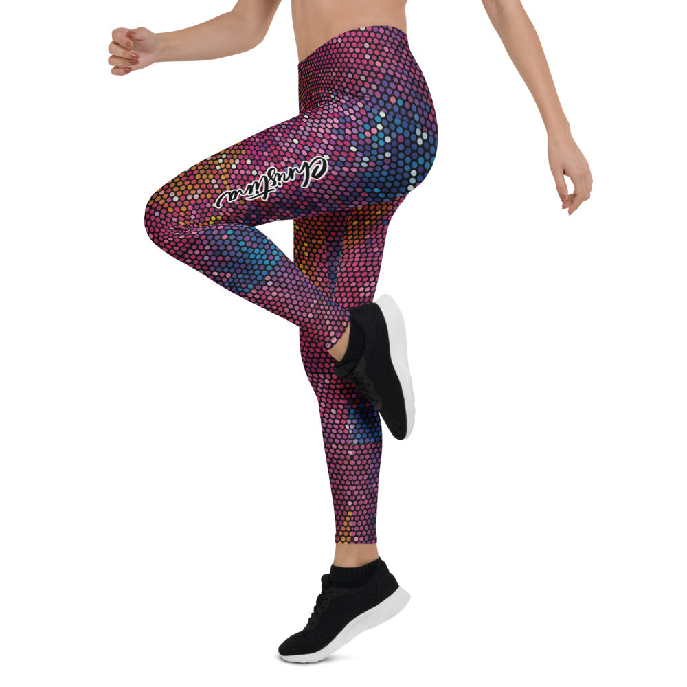 Personalisierte Damen Sportleggings Punktmuster Mosaik Pink Beere Fitness Leggings Yoga Hose California Design J214