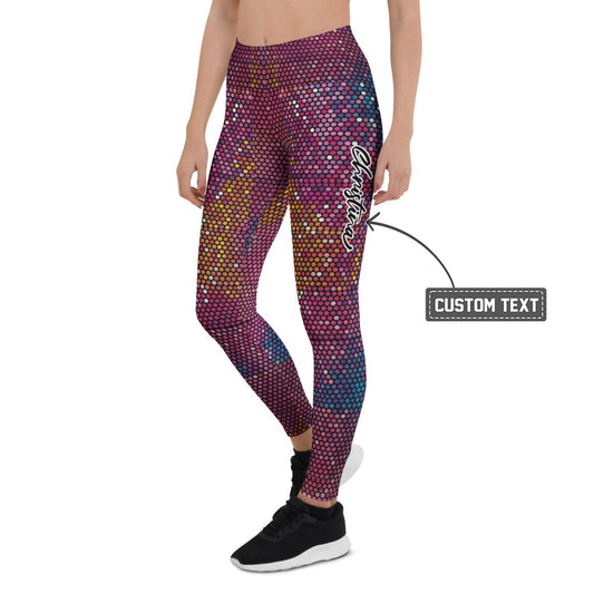 Personalisierte Damen Sportleggings Punktmuster Mosaik Pink Beere Fitness Leggings Yoga Hose California Design J214 - XL