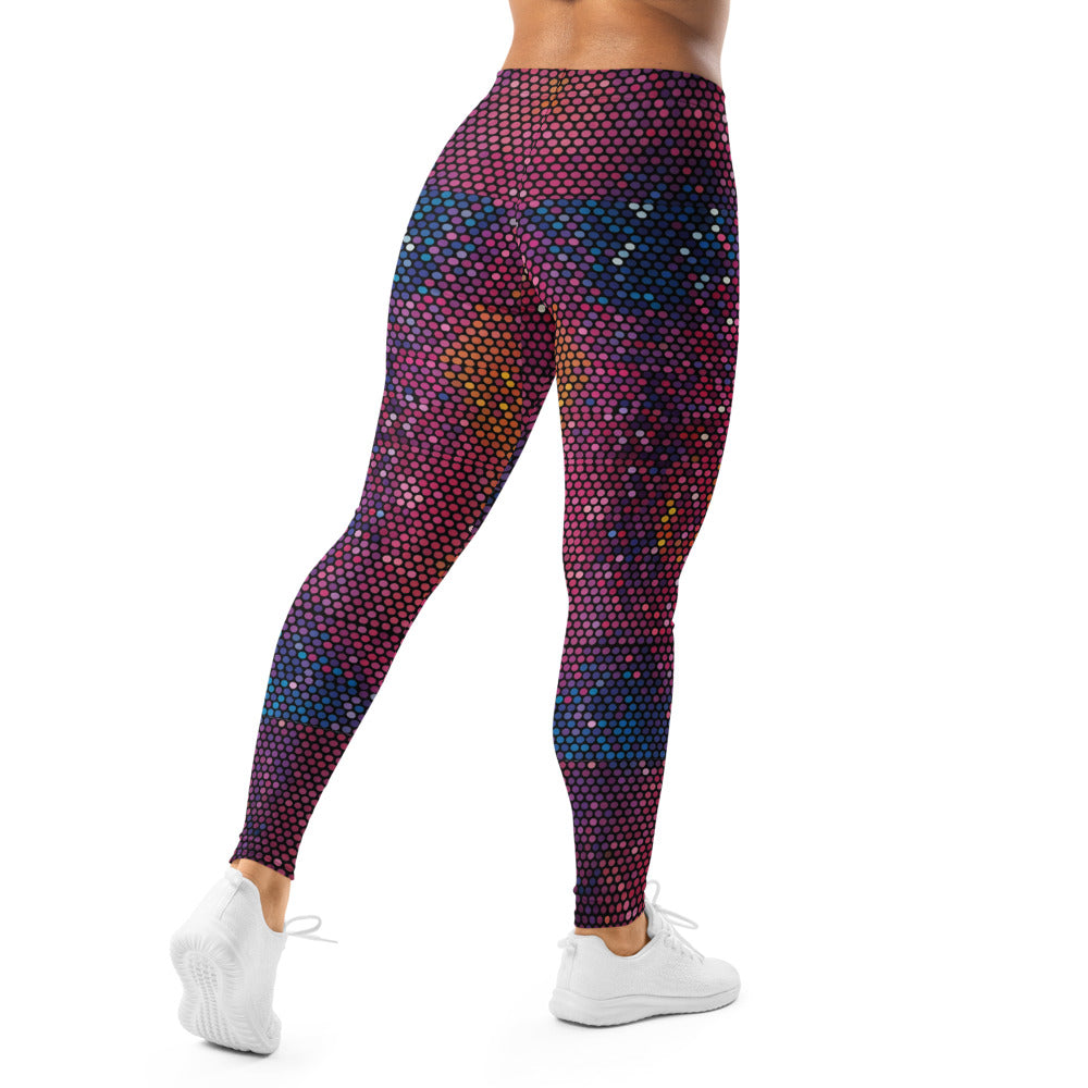 Personalisierte Damen Sportleggings Punktmuster Mosaik Pink Beere Fitness Leggings Yoga Hose California Design J214