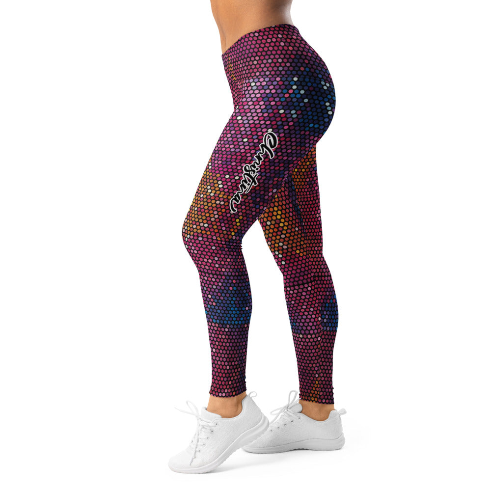 Personalisierte Damen Sportleggings Punktmuster Mosaik Pink Beere Fitness Leggings Yoga Hose California Design J214
