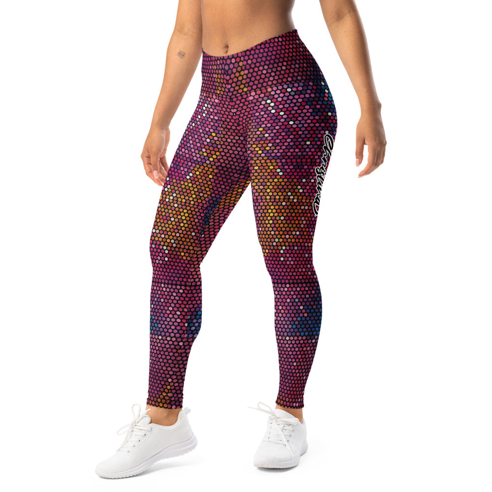 Personalisierte Damen Sportleggings Punktmuster Mosaik Pink Beere Fitness Leggings Yoga Hose California Design J214