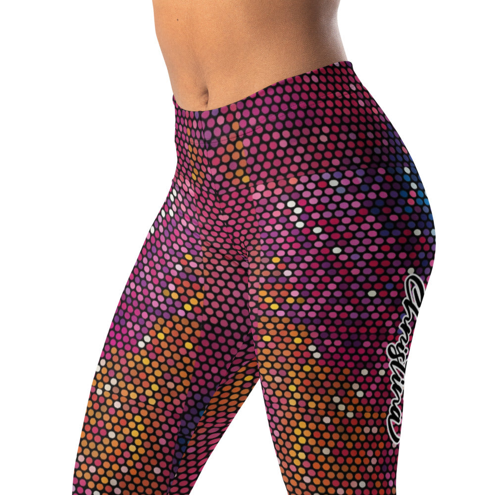 Personalisierte Damen Sportleggings Punktmuster Mosaik Pink Beere Fitness Leggings Yoga Hose California Design J214