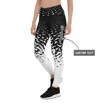 Personalisierte Damen Sportleggings Schwarz Weiß Vogelmuster Fitness Yoga Leggings Farbverlauf J054 - XL