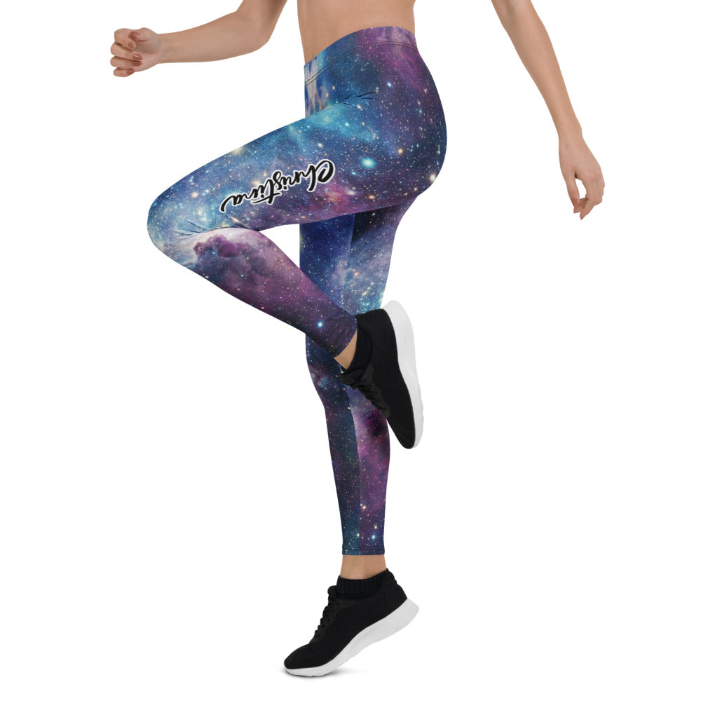 Personalisierte Damen Sportleggings Galaxy Design Blau Lila Weltraum Muster Fitness Leggings S467