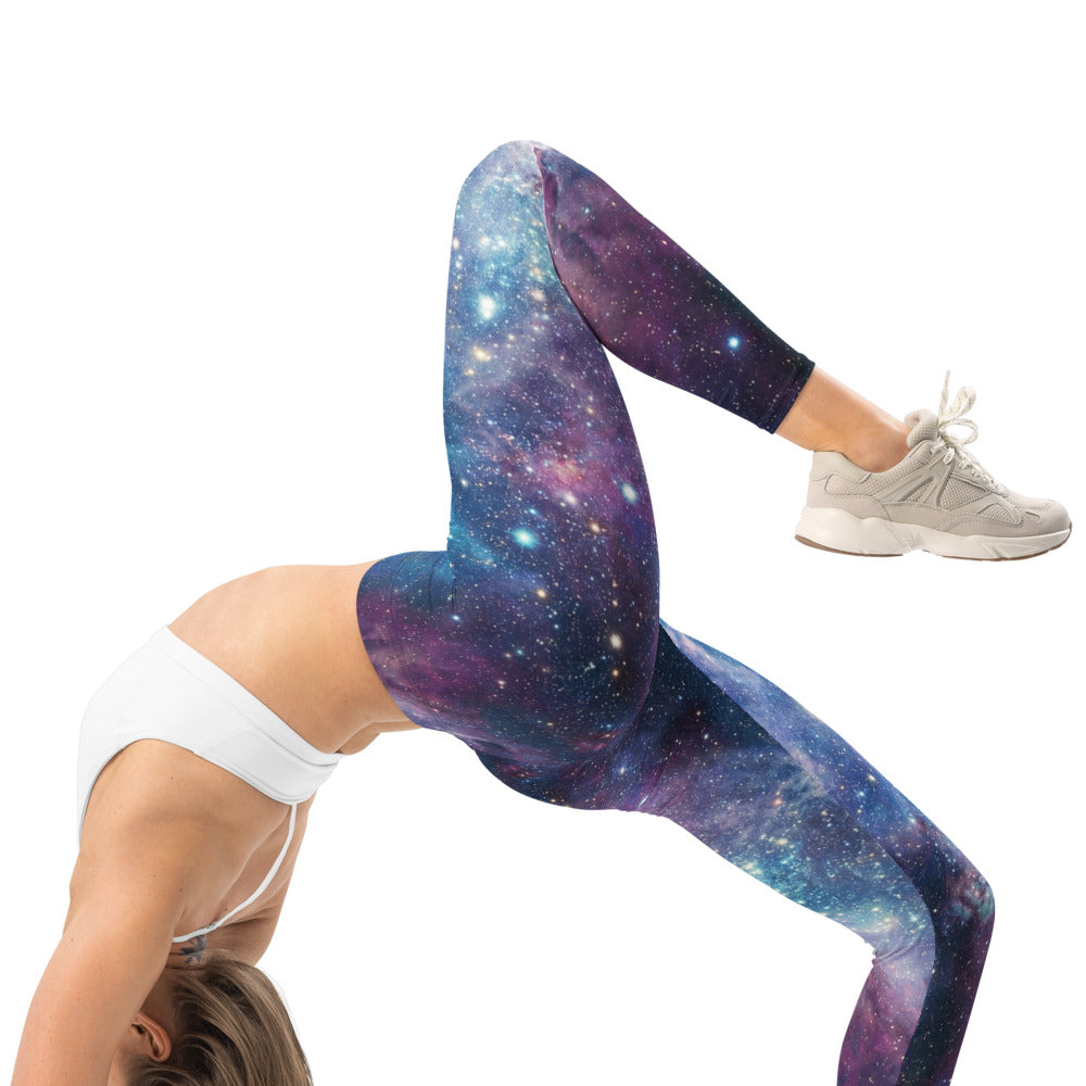 Personalisierte Damen Sportleggings Galaxy Design Blau Lila Weltraum Muster Fitness Leggings S467
