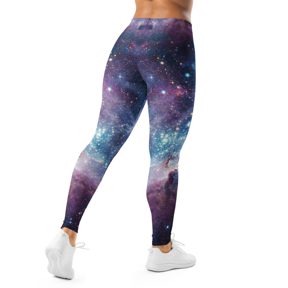 Personalisierte Damen Sportleggings Galaxy Design Blau Lila Weltraum Muster Fitness Leggings S467