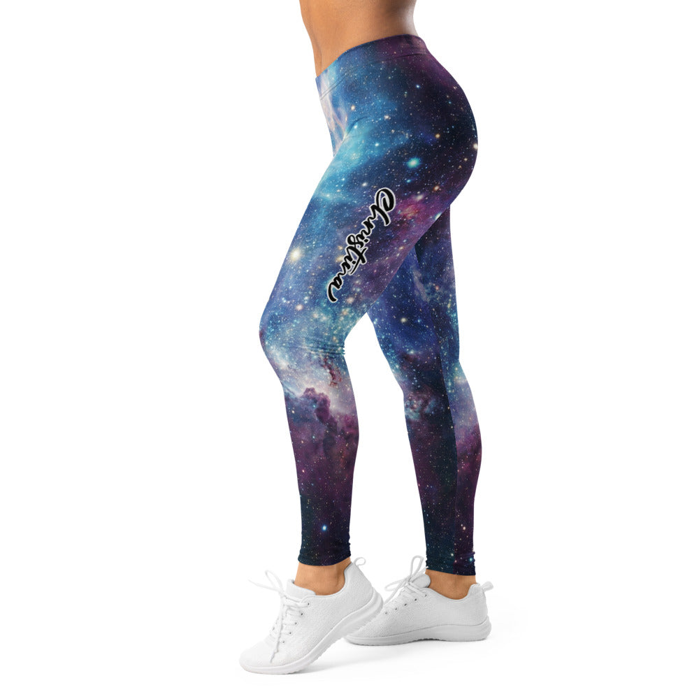 Personalisierte Damen Sportleggings Galaxy Design Blau Lila Weltraum Muster Fitness Leggings S467