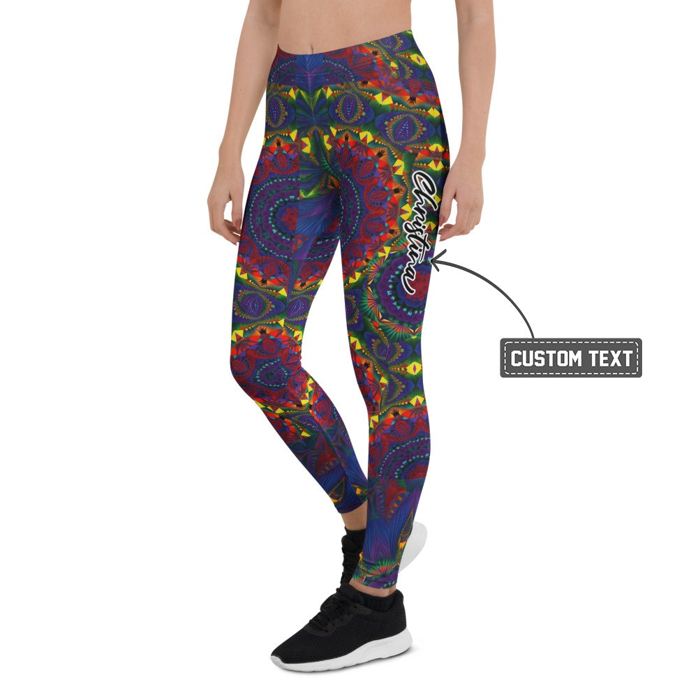 Personalisierte Damen Sportleggings Mandala Muster Bunt Psychedelisch Yoga Leggings Fitnesshose C138 - XL