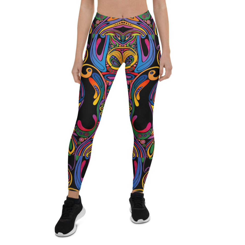 Personalisierte Damen Sportleggings Bunt Psychedelisch Abstraktes Muster Yoga Fitnesshose Mehrfarbig C067