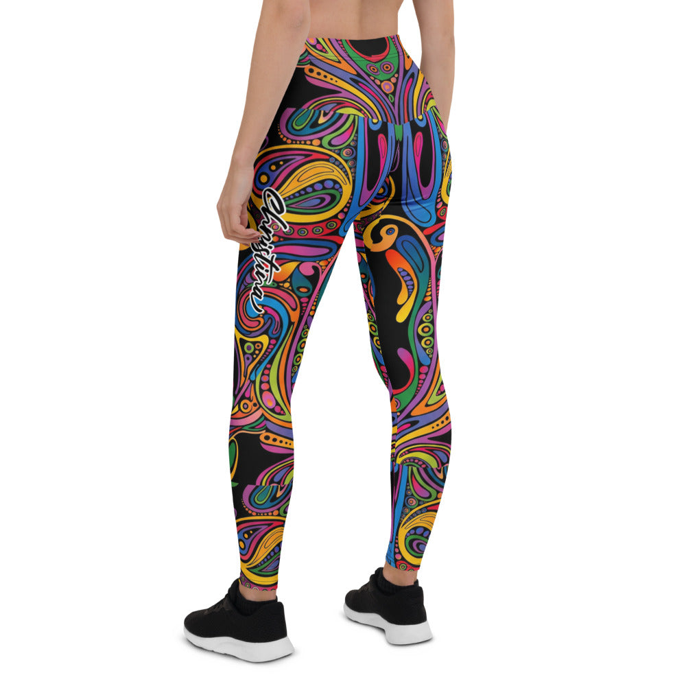 Personalisierte Damen Sportleggings Bunt Psychedelisch Abstraktes Muster Yoga Fitnesshose Mehrfarbig C067