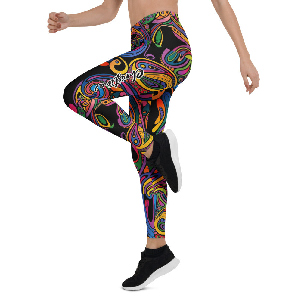 Personalisierte Damen Sportleggings Bunt Psychedelisch Abstraktes Muster Yoga Fitnesshose Mehrfarbig C067