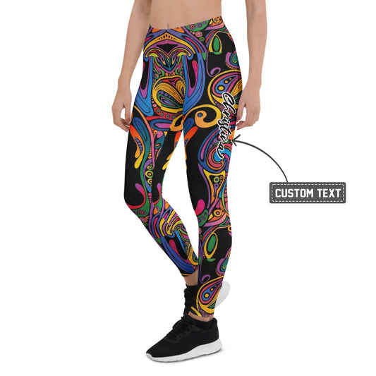 Personalisierte Damen Sportleggings Bunt Psychedelisch Abstraktes Muster Yoga Fitnesshose Mehrfarbig C067 - XL