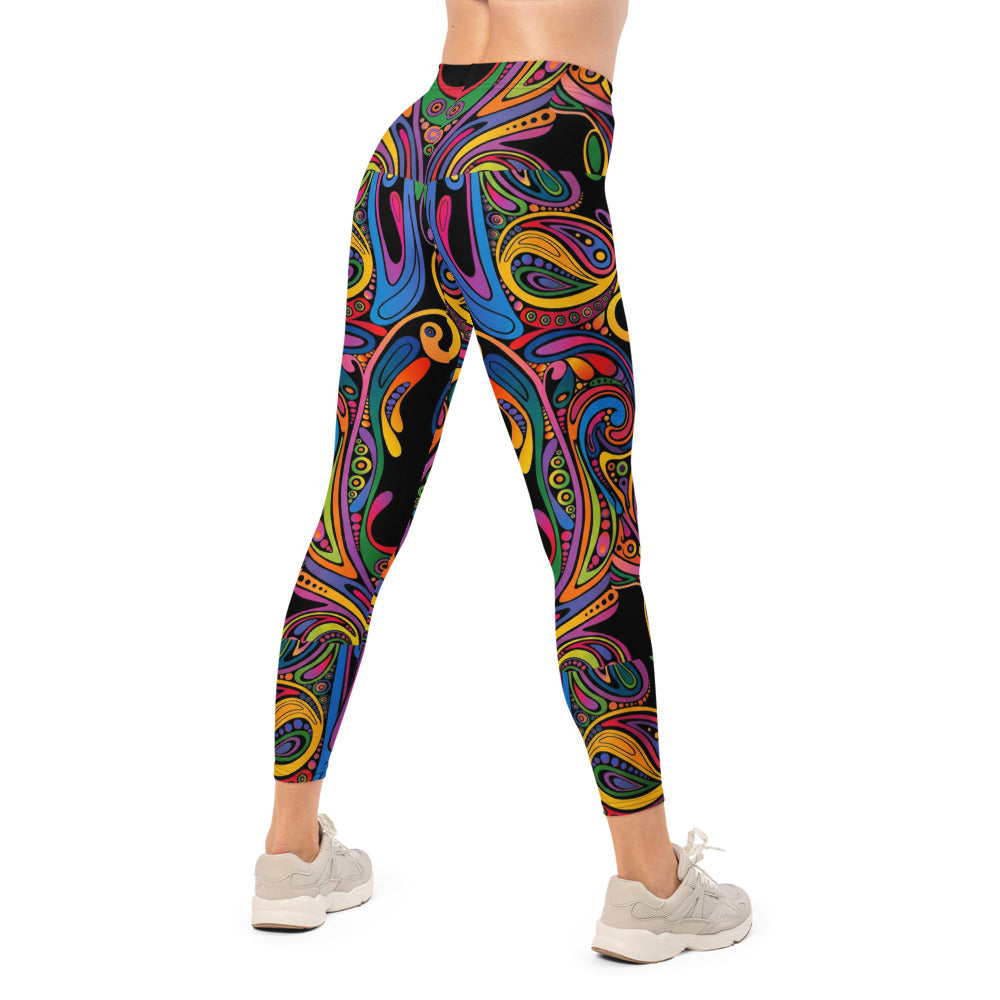 Personalisierte Damen Sportleggings Bunt Psychedelisch Abstraktes Muster Yoga Fitnesshose Mehrfarbig C067