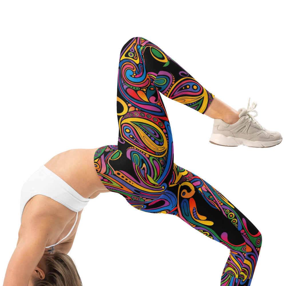 Personalisierte Damen Sportleggings Bunt Psychedelisch Abstraktes Muster Yoga Fitnesshose Mehrfarbig C067