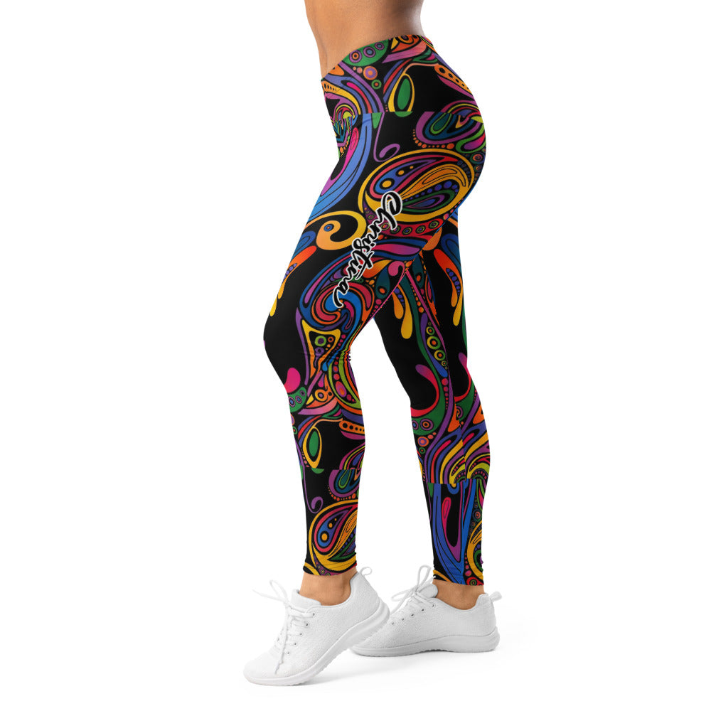 Personalisierte Damen Sportleggings Bunt Psychedelisch Abstraktes Muster Yoga Fitnesshose Mehrfarbig C067
