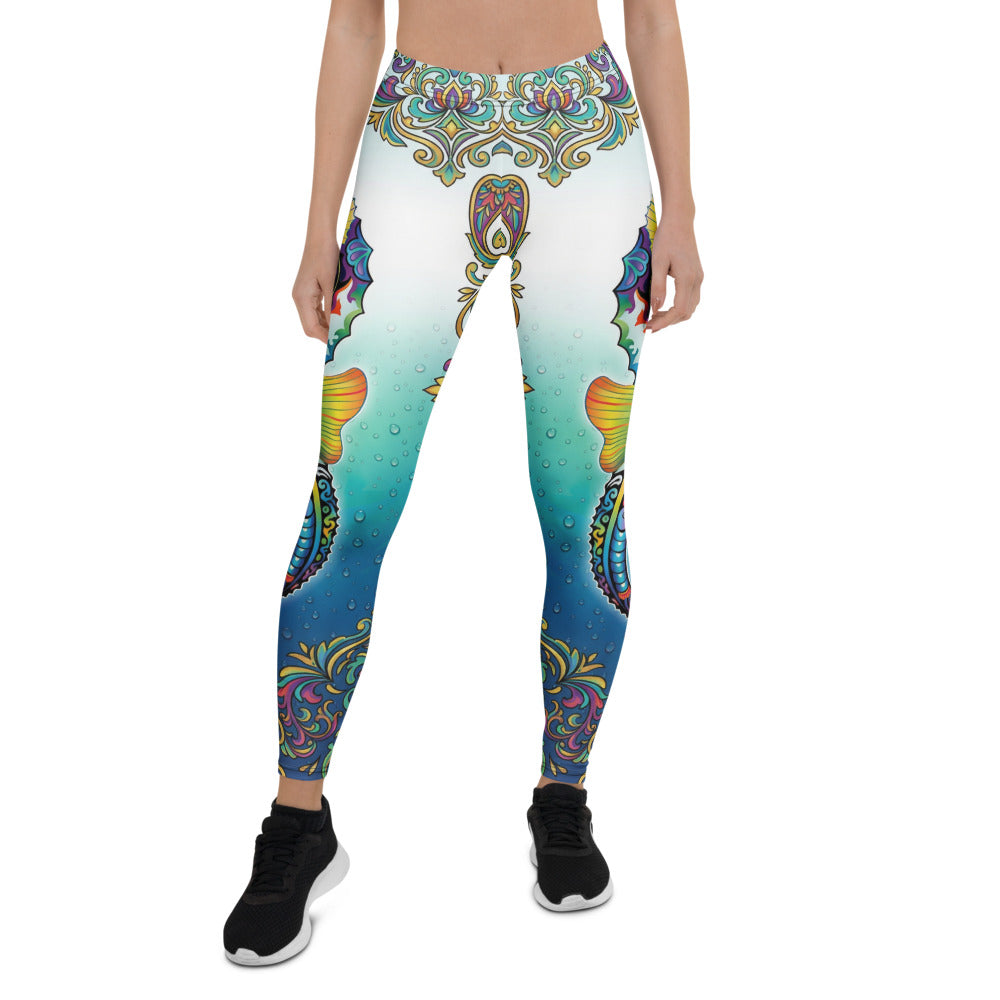 Personalisierte Damen Sportleggings Mandala Ornament Muster Türkis Blau Fitness Yoga Hose M254
