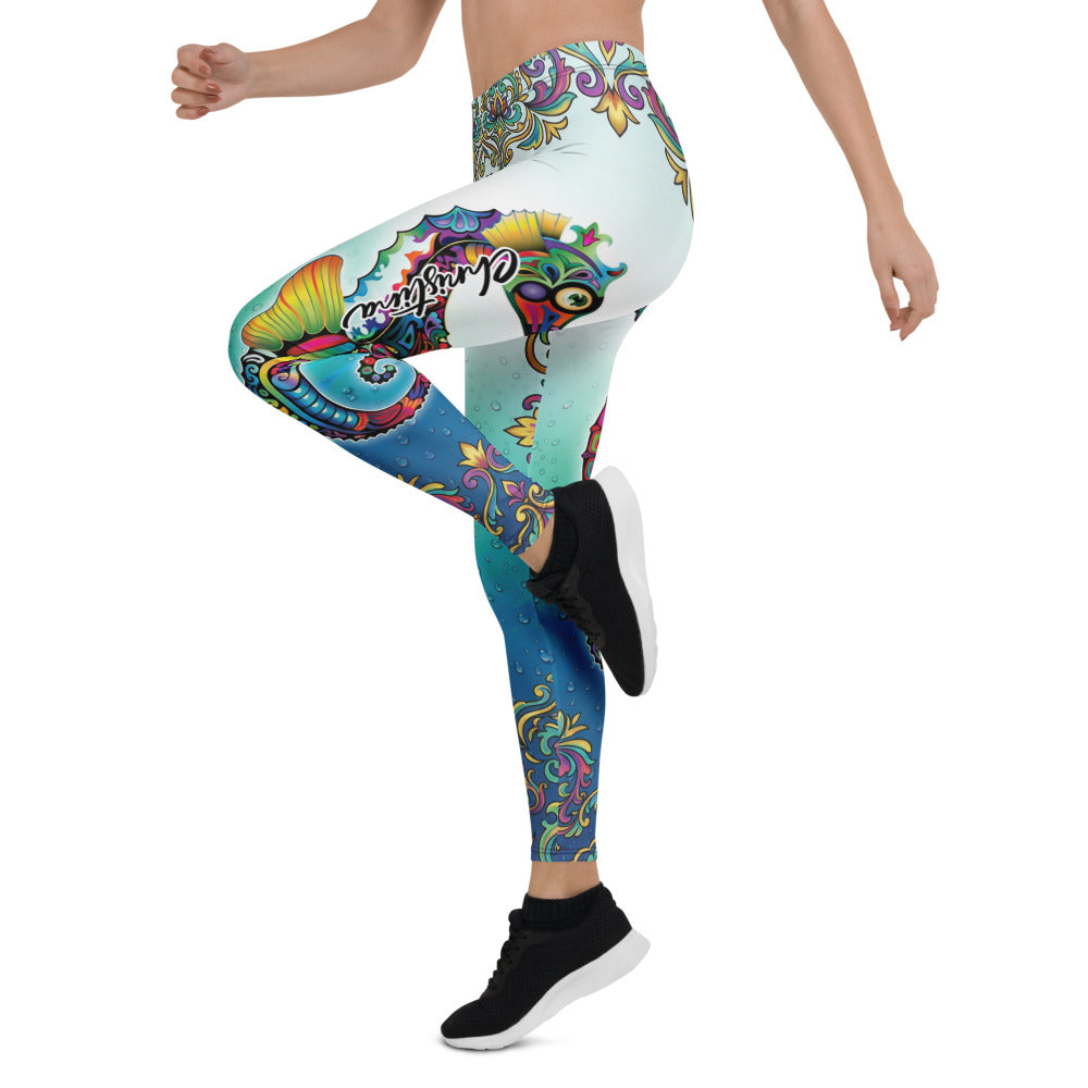 Personalisierte Damen Sportleggings Mandala Ornament Muster Türkis Blau Fitness Yoga Hose M254