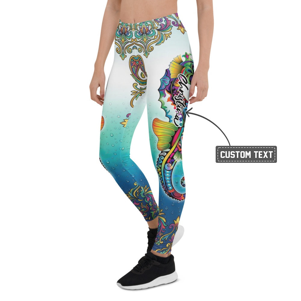 Personalisierte Damen Sportleggings Mandala Ornament Muster Türkis Blau Fitness Yoga Hose M254 - XL