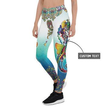 Personalisierte Damen Sportleggings Mandala Ornament Muster Türkis Blau Fitness Yoga Hose M254 - XL