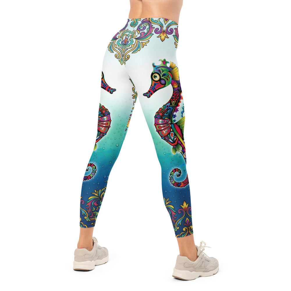 Personalisierte Damen Sportleggings Mandala Ornament Muster Türkis Blau Fitness Yoga Hose M254