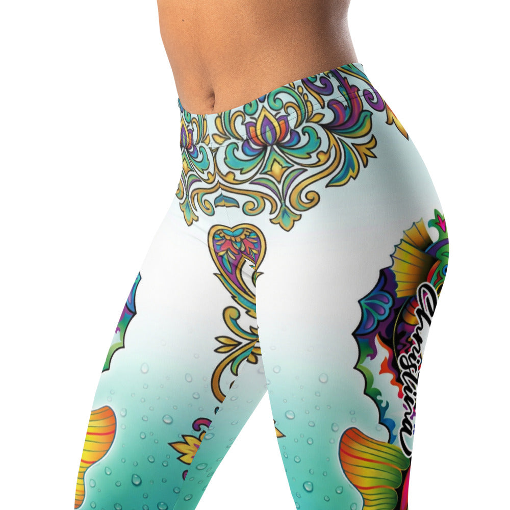 Personalisierte Damen Sportleggings Mandala Ornament Muster Türkis Blau Fitness Yoga Hose M254