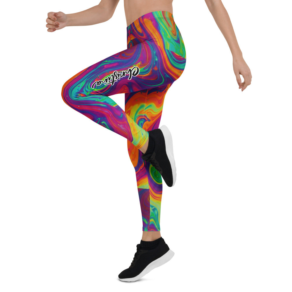 Personalisierte Damen Sportleggings Psychedelisches Muster Bunt Fitness Leggings Yoga Hose Abstrakt Marmoriert C630