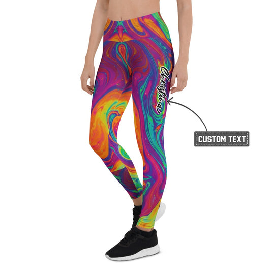 Personalisierte Damen Sportleggings Psychedelisches Muster Bunt Fitness Leggings Yoga Hose Abstrakt Marmoriert C630 - XL