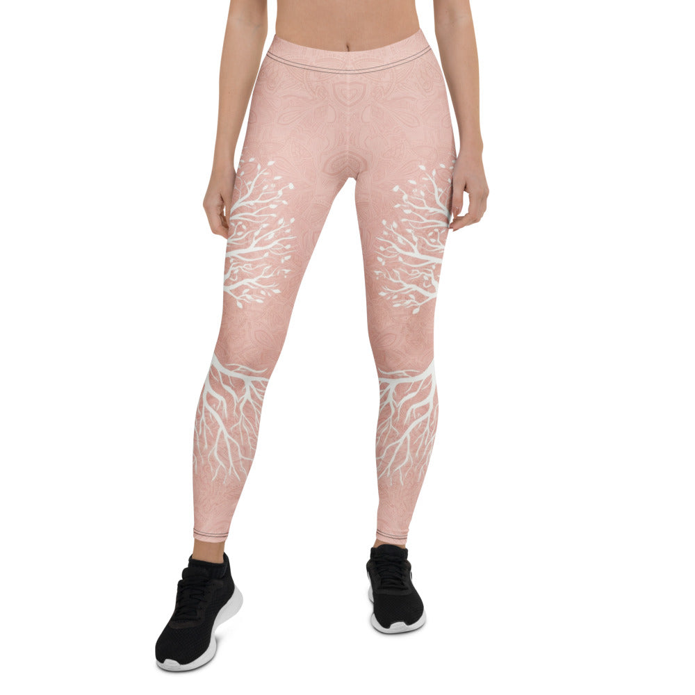 Personalisierte Damen Sportleggings Lebensbaum Design Altrosa Mandala Muster Yoga Fitness Leggings M390