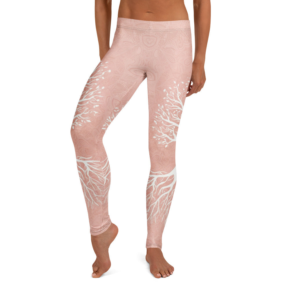 Personalisierte Damen Sportleggings Lebensbaum Design Altrosa Mandala Muster Yoga Fitness Leggings M390