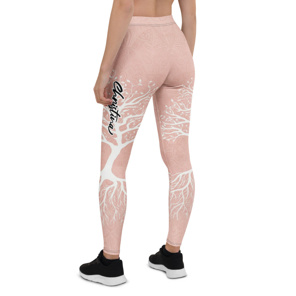 Personalisierte Damen Sportleggings Lebensbaum Design Altrosa Mandala Muster Yoga Fitness Leggings M390