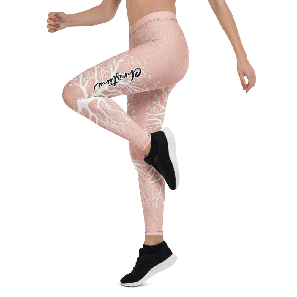 Personalisierte Damen Sportleggings Lebensbaum Design Altrosa Mandala Muster Yoga Fitness Leggings M390