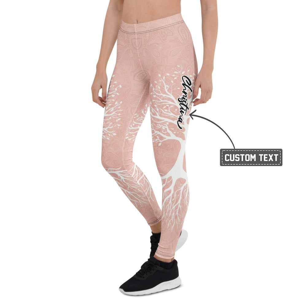 Personalisierte Damen Sportleggings Lebensbaum Design Altrosa Mandala Muster Yoga Fitness Leggings M390 - XL