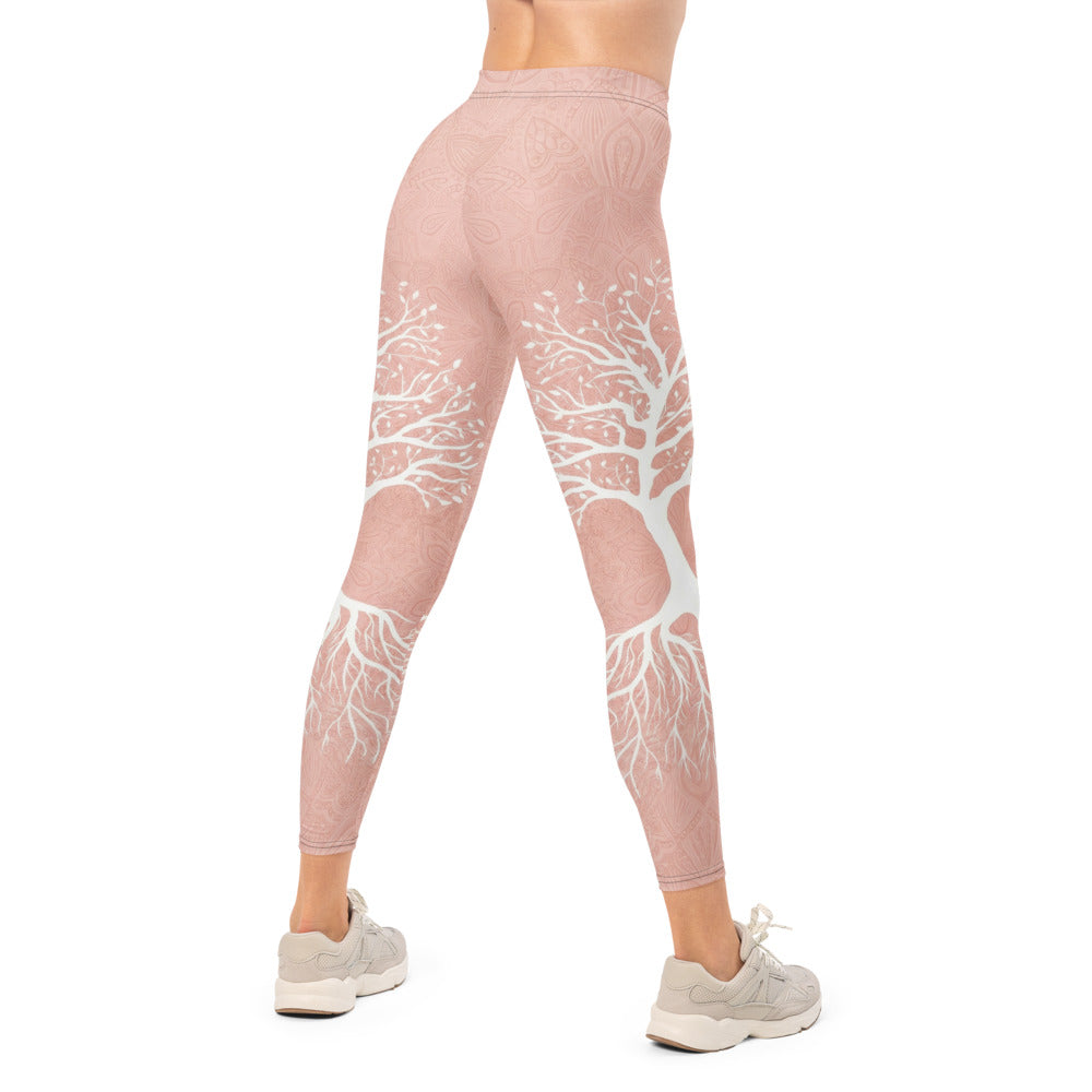 Personalisierte Damen Sportleggings Lebensbaum Design Altrosa Mandala Muster Yoga Fitness Leggings M390