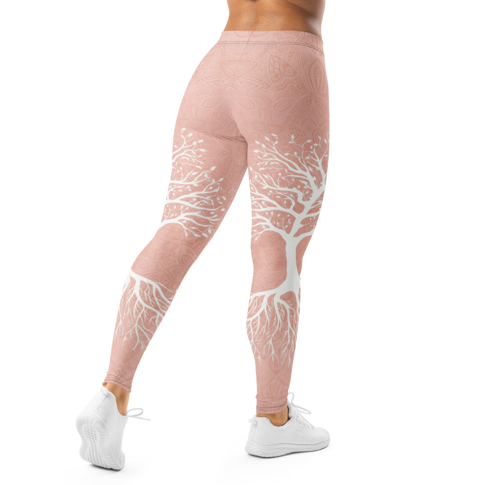 Personalisierte Damen Sportleggings Lebensbaum Design Altrosa Mandala Muster Yoga Fitness Leggings M390