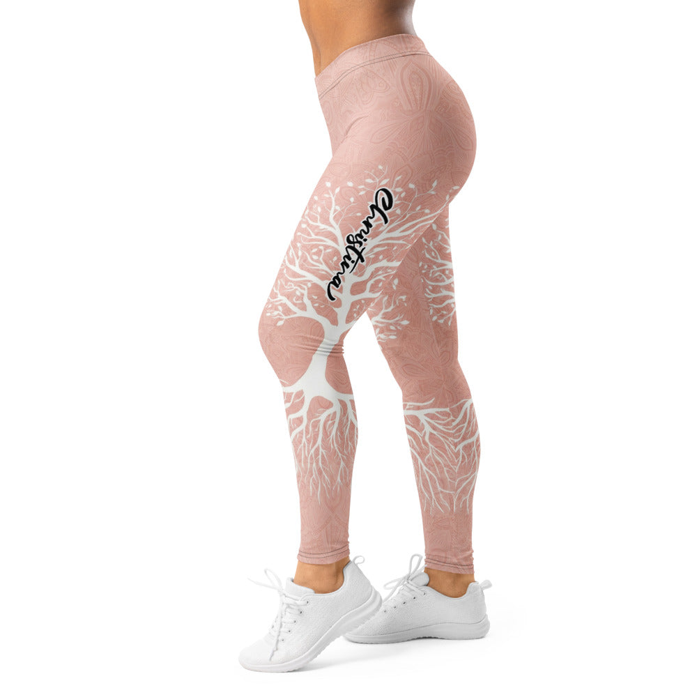 Personalisierte Damen Sportleggings Lebensbaum Design Altrosa Mandala Muster Yoga Fitness Leggings M390