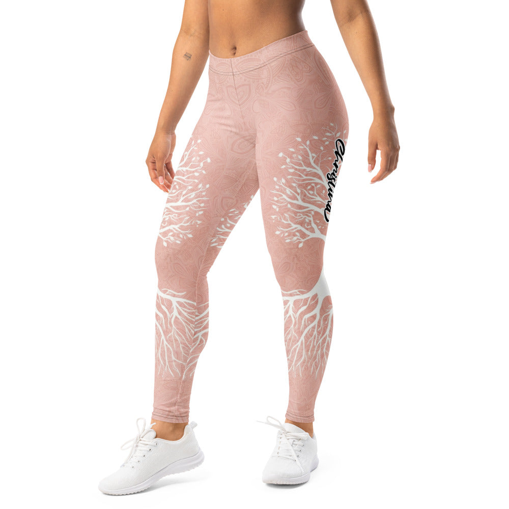 Personalisierte Damen Sportleggings Lebensbaum Design Altrosa Mandala Muster Yoga Fitness Leggings M390