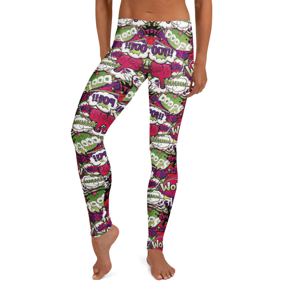 Personalisierte Sportleggings Damen Comic Pop Art Design Bunt Fitness Leggings Yoga Hose Sprechblasen V416