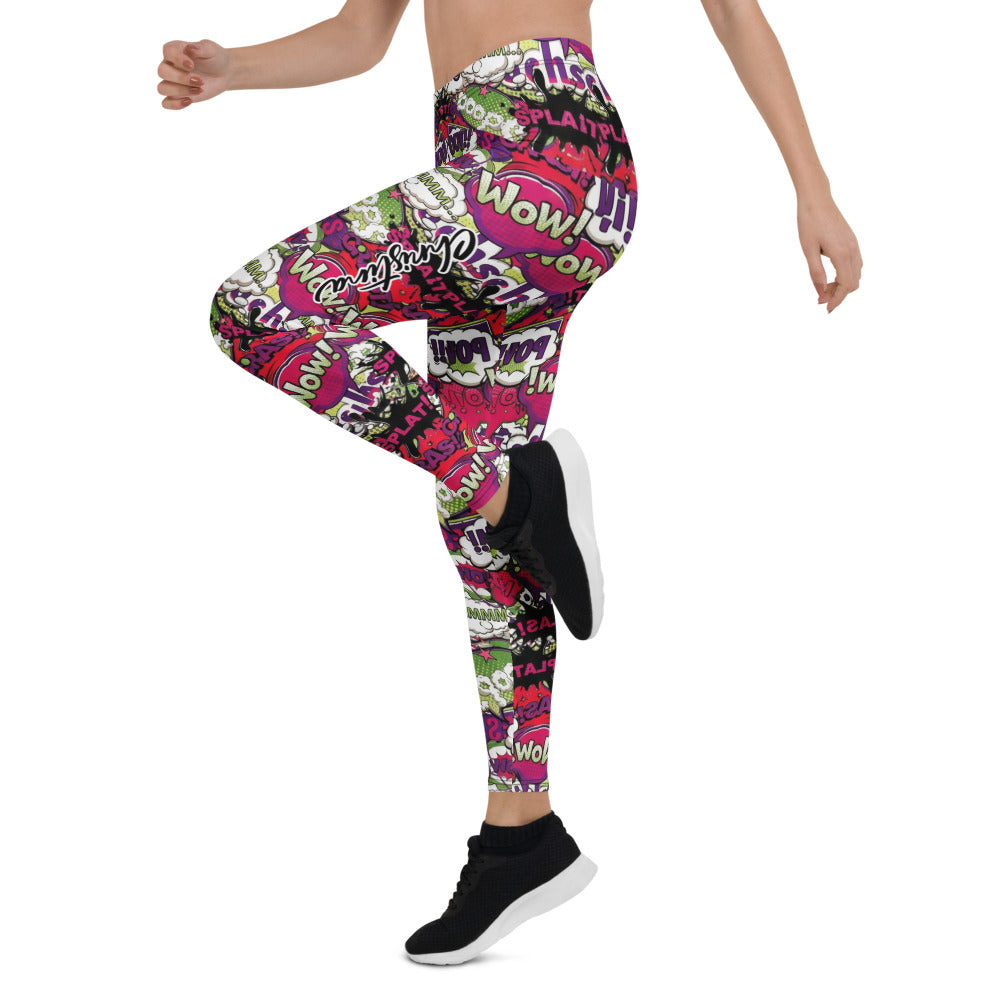 Personalisierte Sportleggings Damen Comic Pop Art Design Bunt Fitness Leggings Yoga Hose Sprechblasen V416