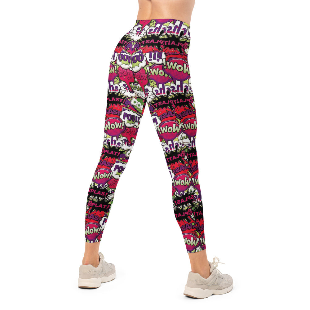 Personalisierte Sportleggings Damen Comic Pop Art Design Bunt Fitness Leggings Yoga Hose Sprechblasen V416