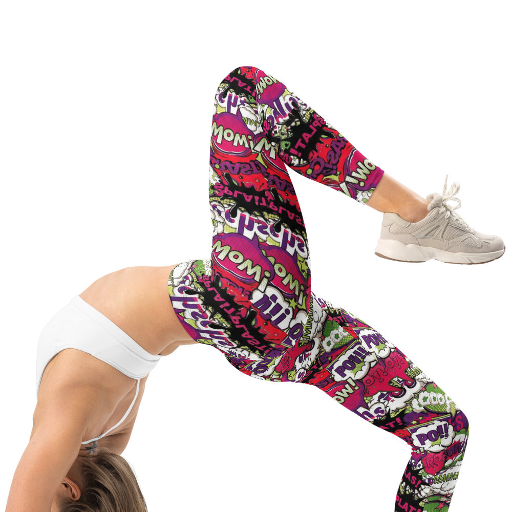 Personalisierte Sportleggings Damen Comic Pop Art Design Bunt Fitness Leggings Yoga Hose Sprechblasen V416
