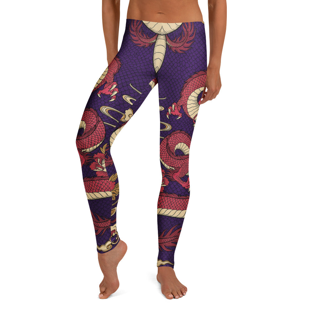 Personalisierte Damen Sportleggings Drachen Motiv Lila Rot Fitness Leggings Japan Design Yoga Hose X399