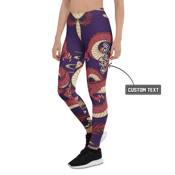 Personalisierte Damen Sportleggings Drachen Motiv Lila Rot Fitness Leggings Japan Design Yoga Hose X399 - XL