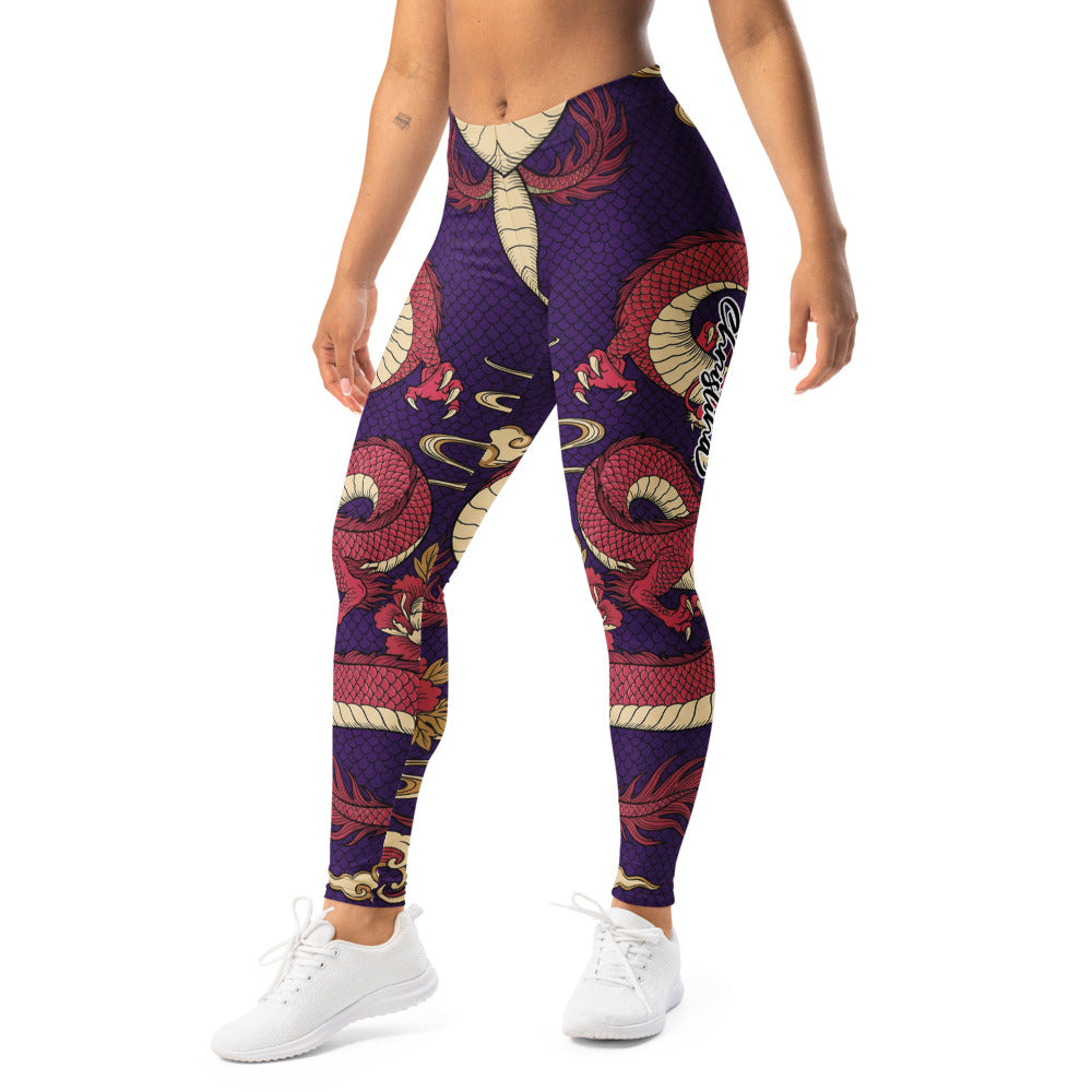 Personalisierte Damen Sportleggings Drachen Motiv Lila Rot Fitness Leggings Japan Design Yoga Hose X399