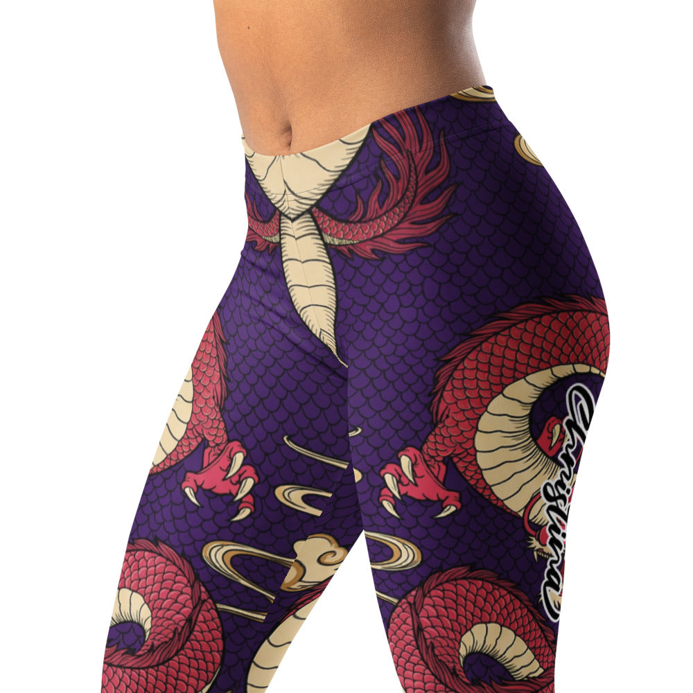 Personalisierte Damen Sportleggings Drachen Motiv Lila Rot Fitness Leggings Japan Design Yoga Hose X399