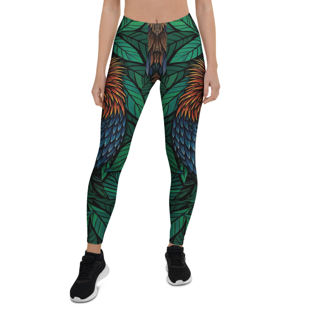 Personalisierte Sportleggings Damen Tropenmuster Dschungel Design Grün Bunt Yoga Fitness Leggings L436