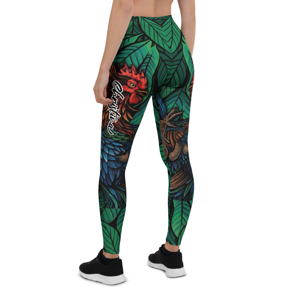 Personalisierte Sportleggings Damen Tropenmuster Dschungel Design Grün Bunt Yoga Fitness Leggings L436
