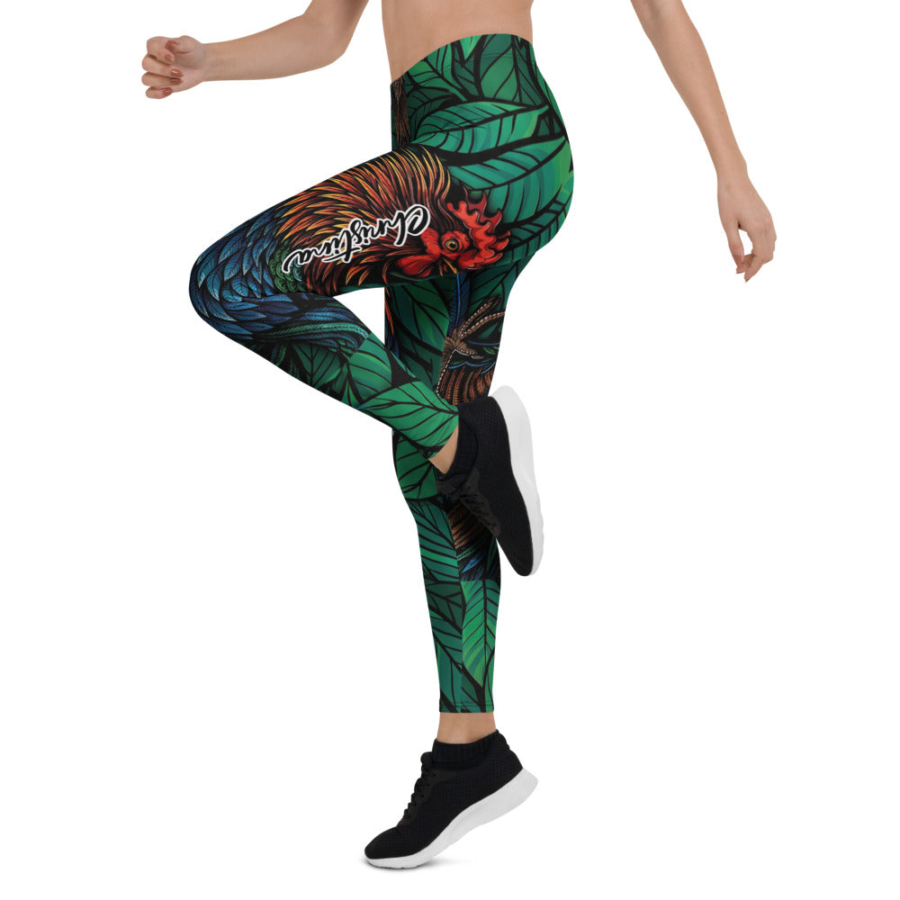 Personalisierte Sportleggings Damen Tropenmuster Dschungel Design Grün Bunt Yoga Fitness Leggings L436