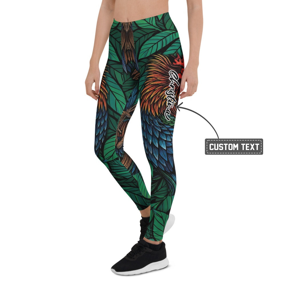 Personalisierte Sportleggings Damen Tropenmuster Dschungel Design Grün Bunt Yoga Fitness Leggings L436 - XL