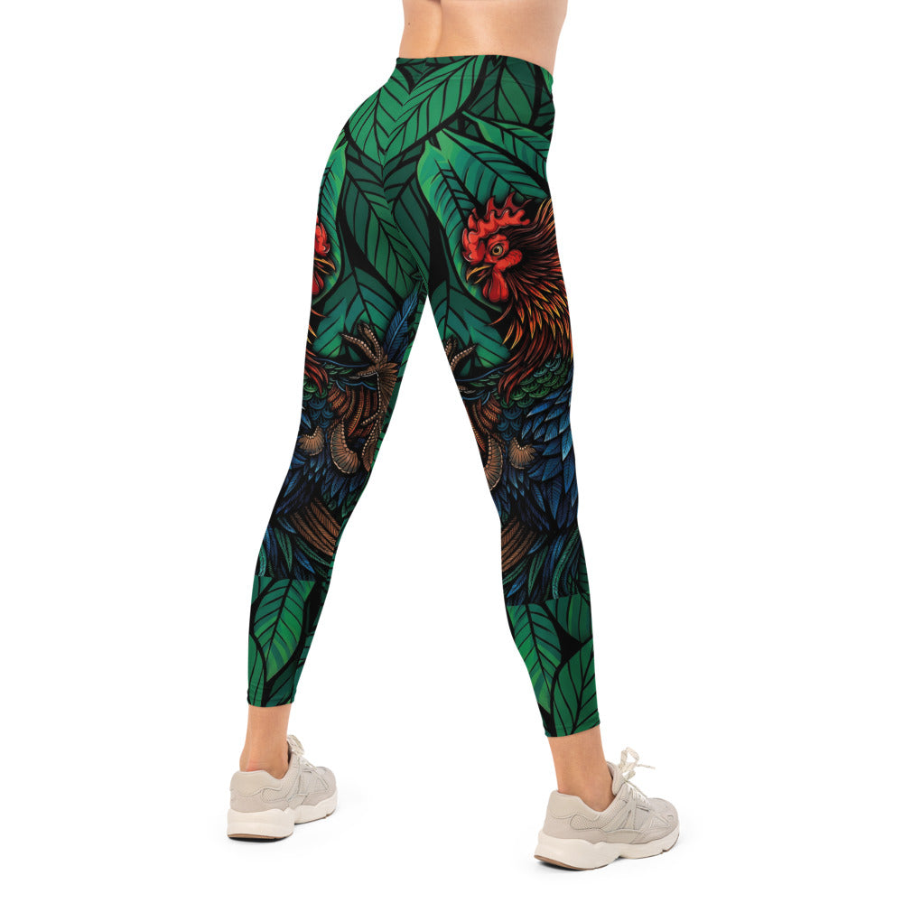 Personalisierte Sportleggings Damen Tropenmuster Dschungel Design Grün Bunt Yoga Fitness Leggings L436