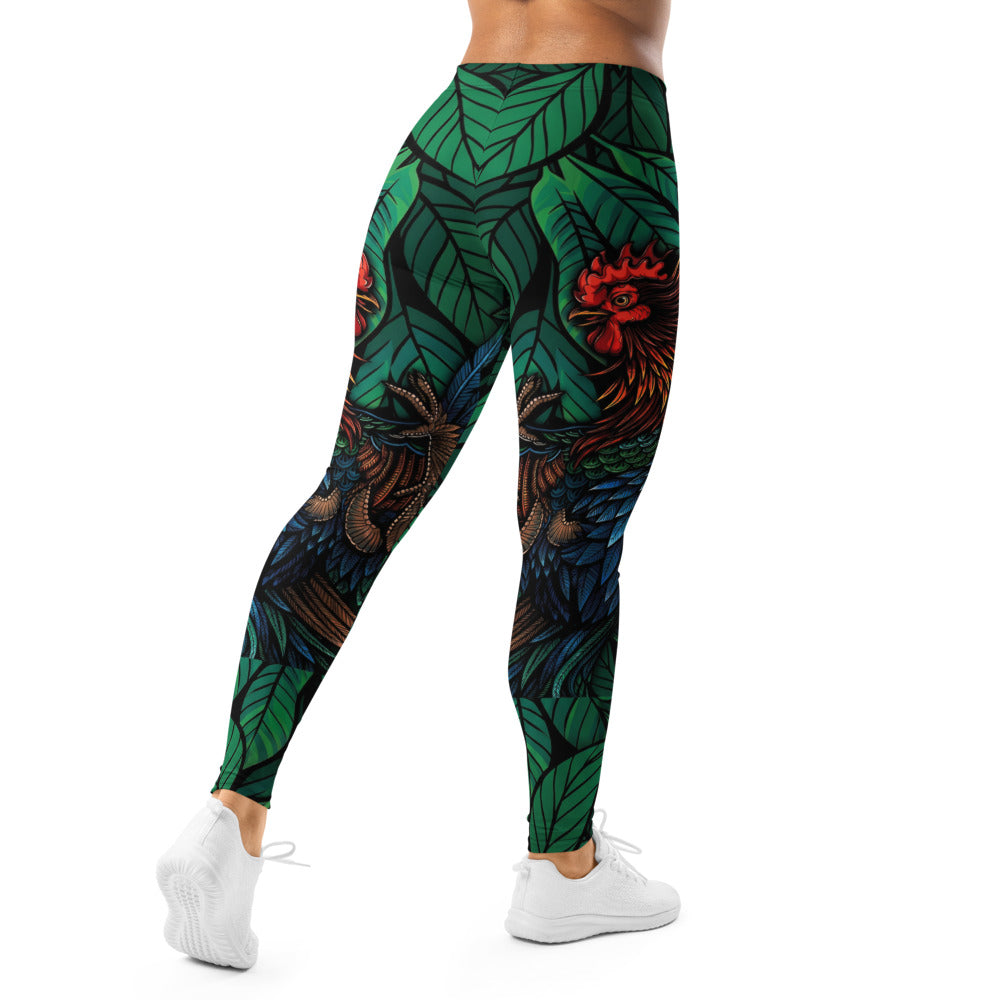 Personalisierte Sportleggings Damen Tropenmuster Dschungel Design Grün Bunt Yoga Fitness Leggings L436